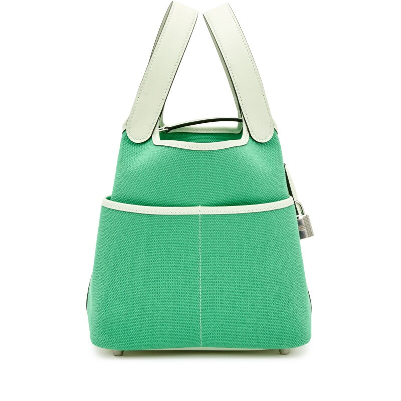Hermes Picotin 18 Toile Goeland , Veau Swift Vert Comics/Vert Fizz