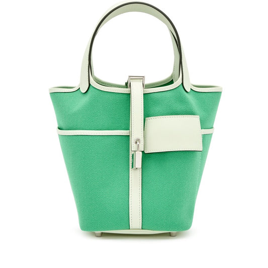 Hermes Picotin 18 Toile Goeland , Veau Swift Vert Comics/Vert Fizz